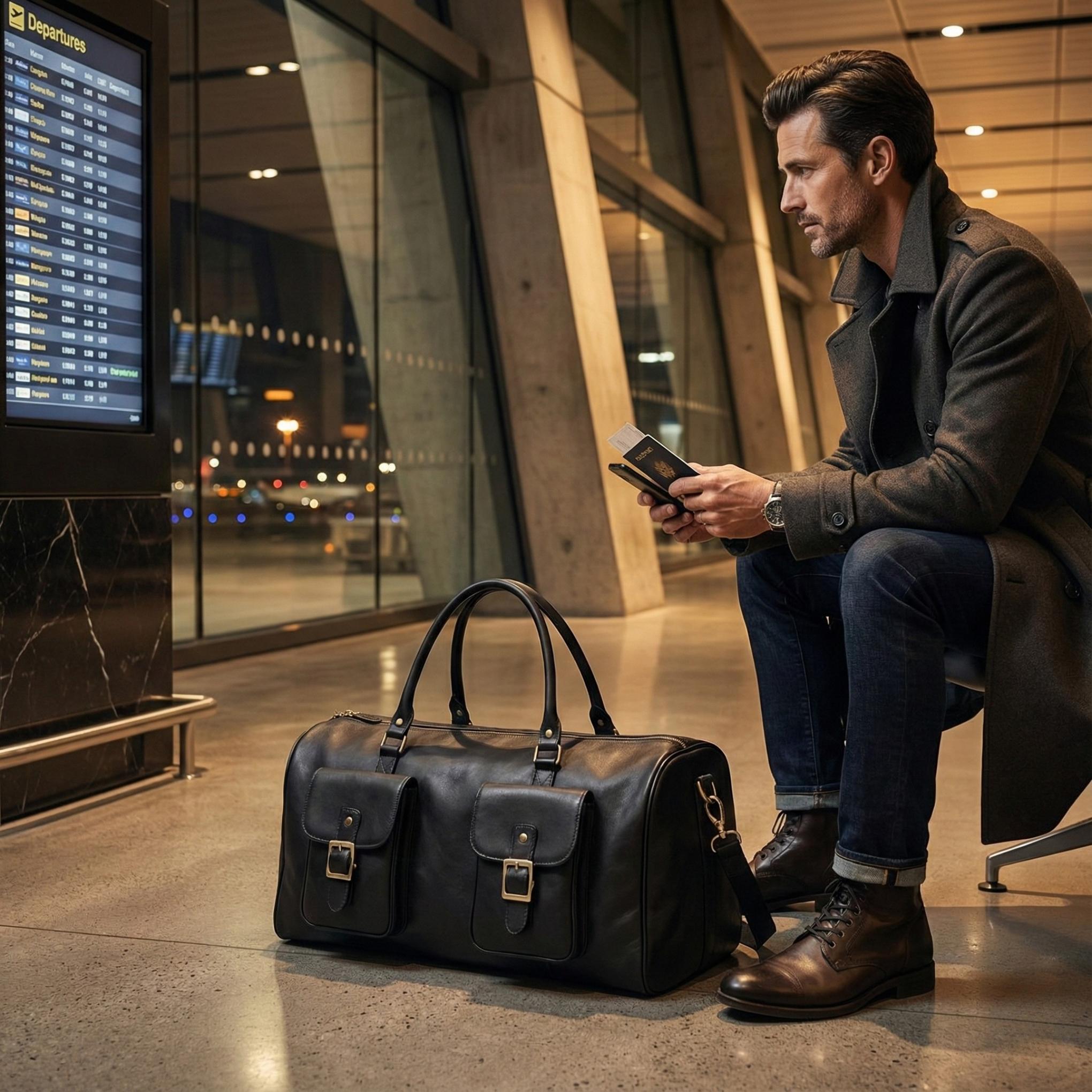 YAKKI GOODS™ Black Full-Grain Leather Duffle Bag | Luxury Weekender Travel Bag | Premium Carry-On Overnight Gym Bag for Men & Women (Copy)